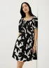 Black Abstract Floral Shirred Mini Dress - 8 Image 1