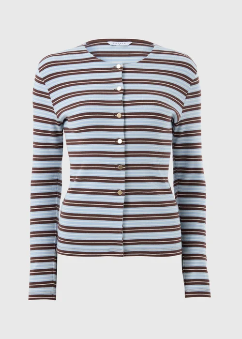 Blue Stripe Ribbed Jersey Cardigan Top - Size 8 Image 4