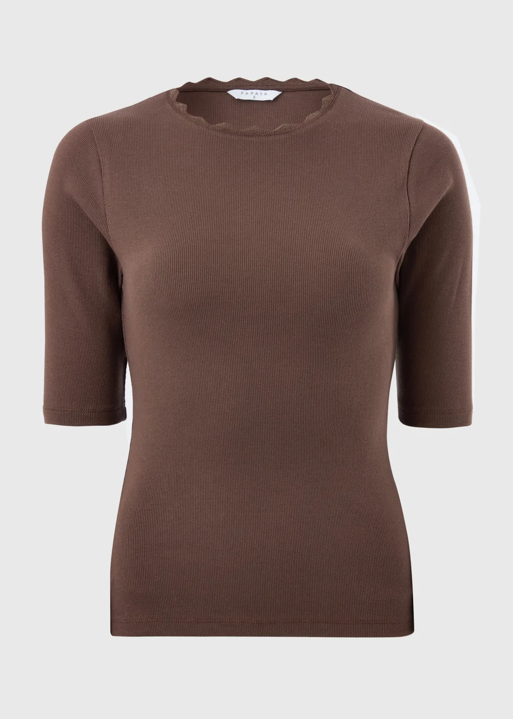 Chocolate Brown Neck Trim Fitted T-Shirt - Size 8 Image 1