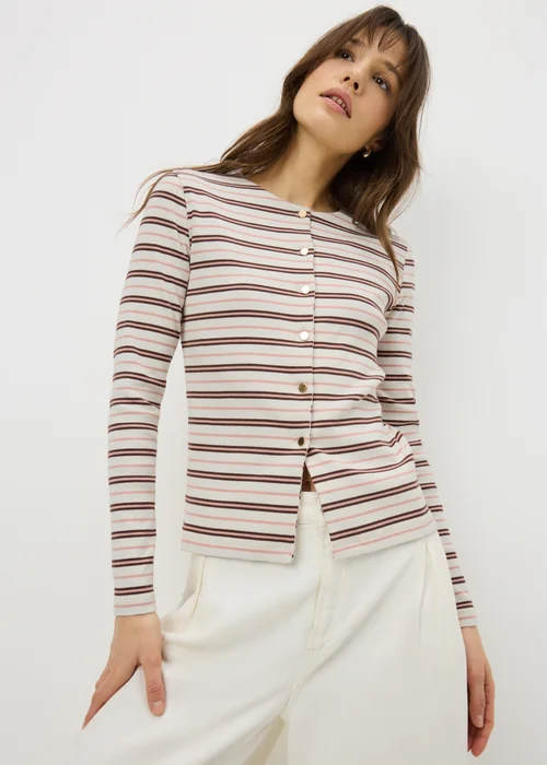 Oatmeal Stripe Ribbed Jersey Cardigan Top - Size 8 Image 2
