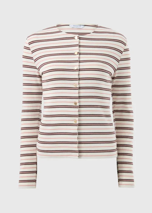 Oatmeal Stripe Ribbed Jersey Cardigan Top - Size 8 Image 4