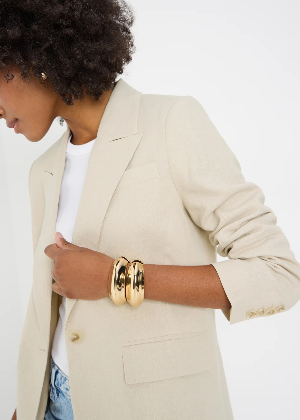 Oatmeal Linen Blend Blazer - 8 Image 3