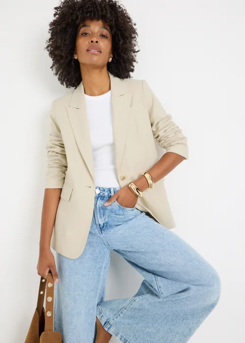 Oatmeal Linen Blend Blazer - 8 Image 1