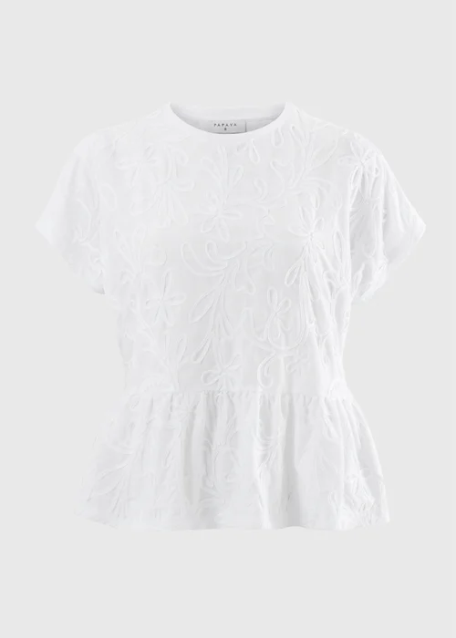 White Floral Textured Peplum T-Shirt - 18 Image 3
