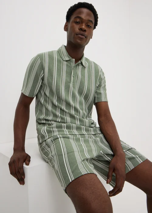 Iceberg Green Vertical Stripe Co Ord Polo Shirt - S Image 1
