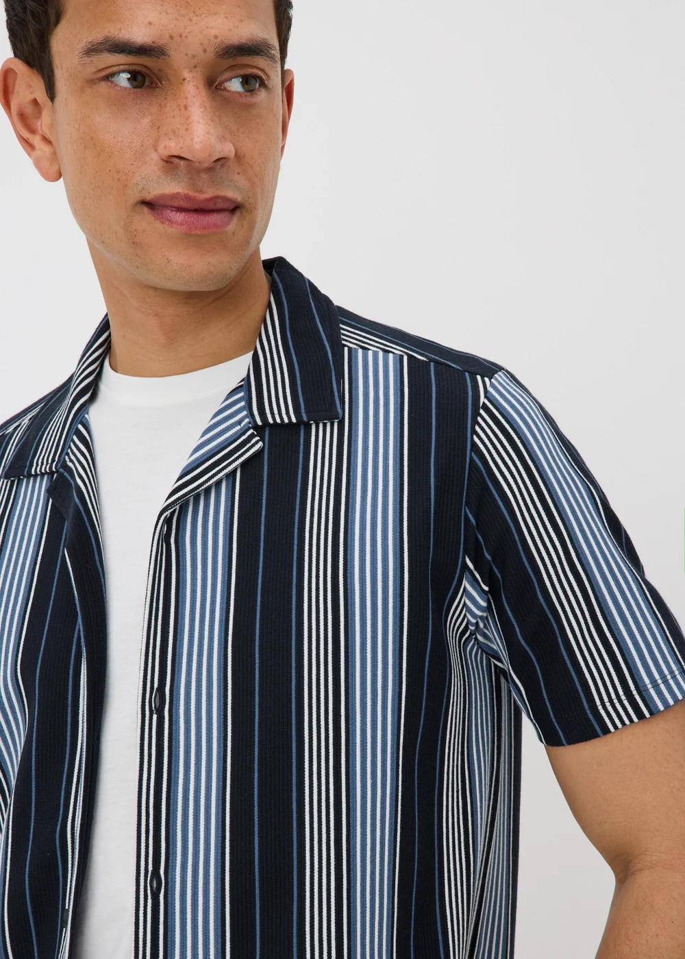 Navy Vertical Stripe Co Ord Shirt - S Image 3