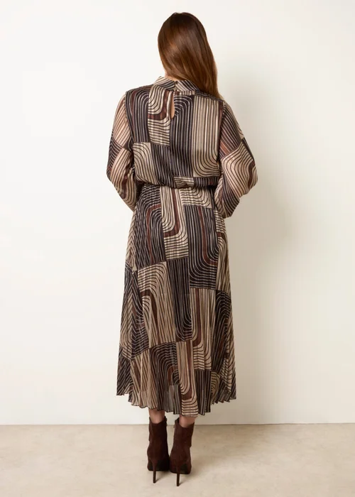 Blue Vanilla Black Geometric High Neck Pleated Dress - S Image 4