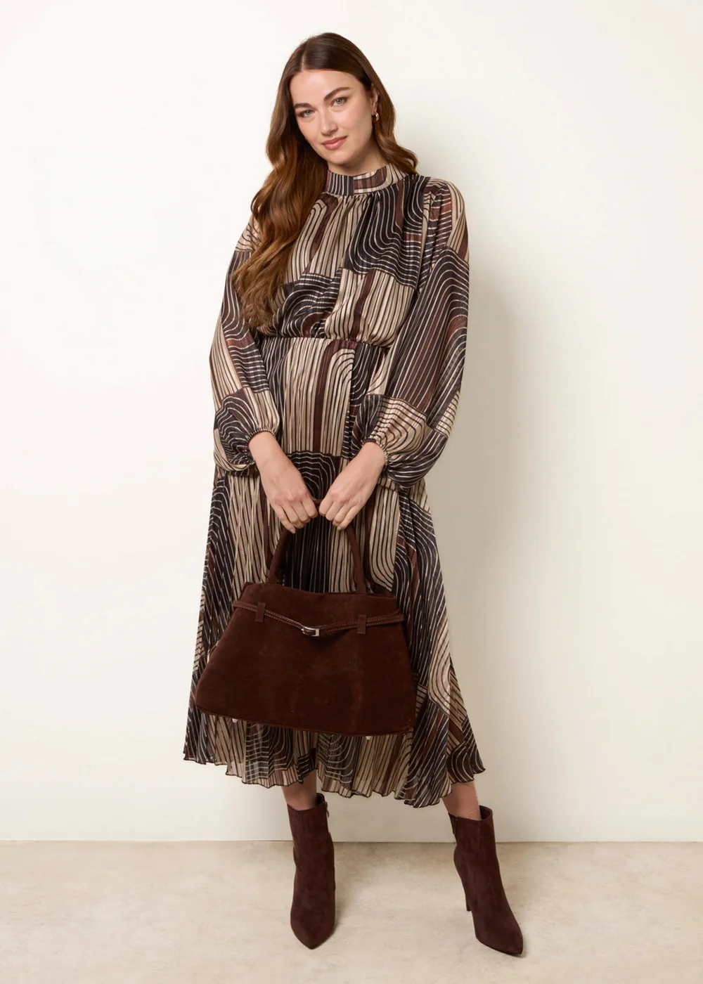 Blue Vanilla Black Geometric High Neck Pleated Dress - S Image 1