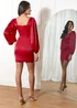 Chi Chi London Red Balloon Sleeve Plunge Bodycon Dress - Size 10 Image 4