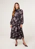 Blue Vanilla Black High Neck Floral Puffball Pleated Midi Dress - 18-20 Image 3