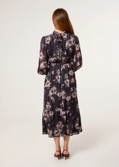 Blue Vanilla Black High Neck Floral Puffball Pleated Midi Dress - 18-20 Image 4