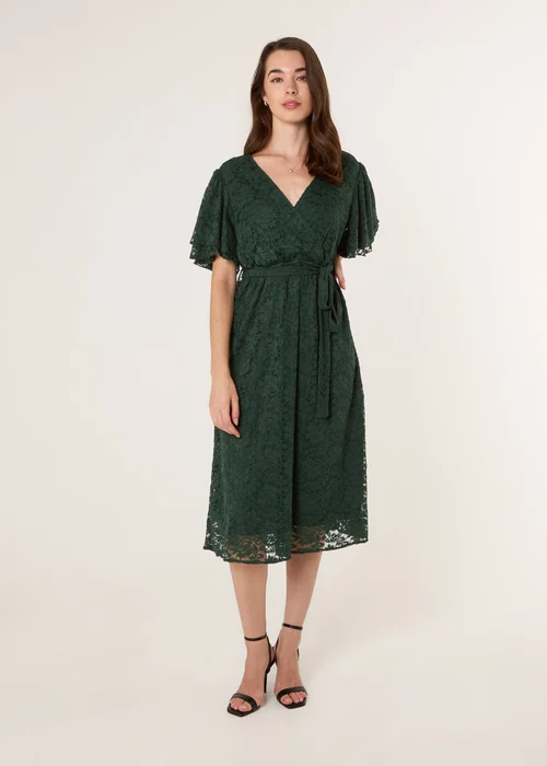 Blue Vanilla Green Double Angel Sleeve Lace Midi Dress - L Image 3