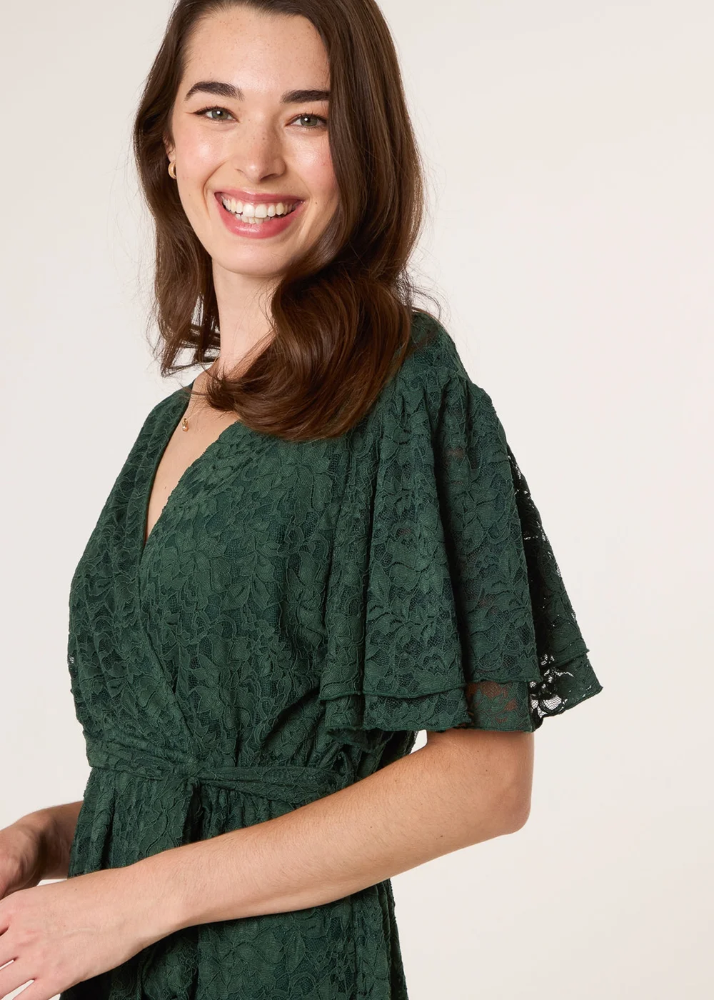 Blue Vanilla Green Double Angel Sleeve Lace Midi Dress - L Image 2