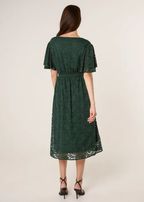 Blue Vanilla Green Double Angel Sleeve Lace Midi Dress - L Image 4