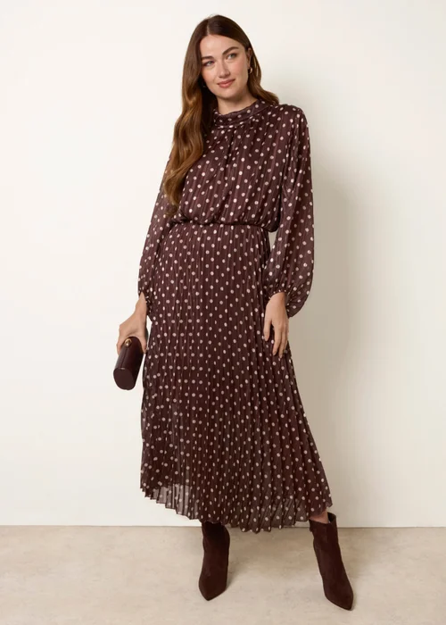 Blue Vanilla Brown Polka Dot Metallic Dress - S Image 1