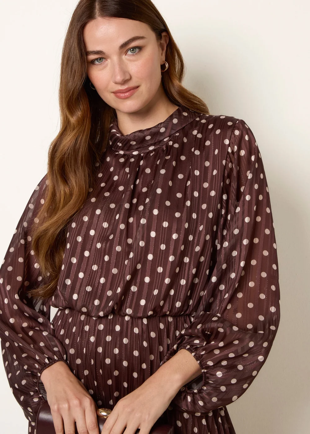 Blue Vanilla Brown Polka Dot Metallic Dress - S Image 2