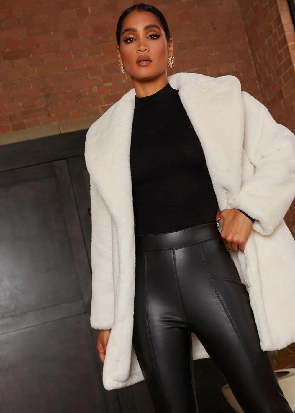 Chi Chi London Cream Plush Faux Fur Coat - 12 Image 1