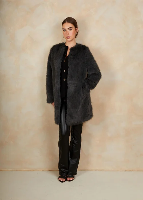 Chi Chi London Grey Shaggy Faux Fur Coat - 8 Image 1