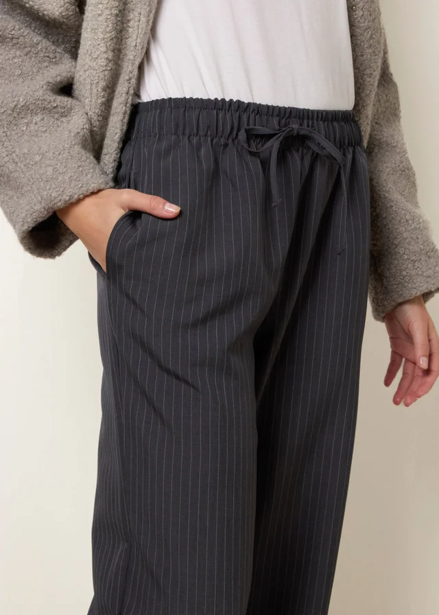 Blue Vanilla Grey Elasticated Waist Pinstripe Trousers