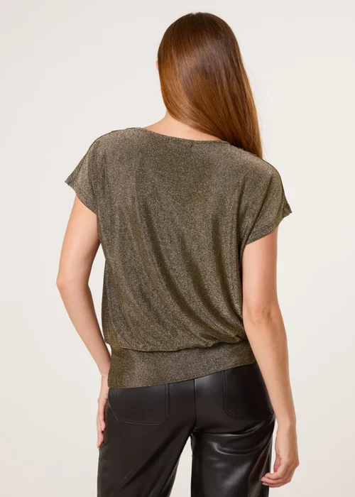 Blue Vanilla Tan Lurex Cowl Neck Draped Top - Medium/Large Image 4