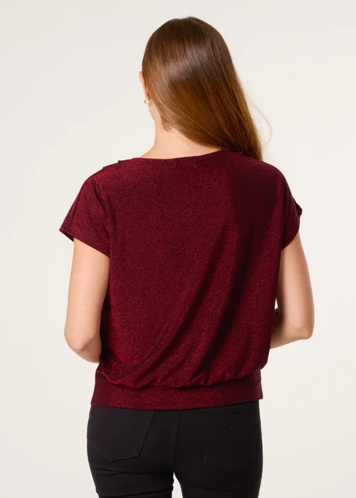 Blue Vanilla Burgundy Lurex Cowl Neck Draped Top - Medium/Large Image 4
