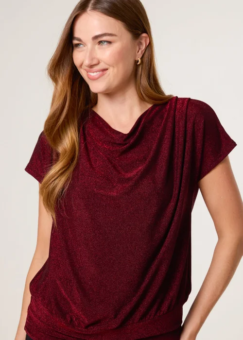 Blue Vanilla Burgundy Lurex Cowl Neck Draped Top - Medium/Large Image 3