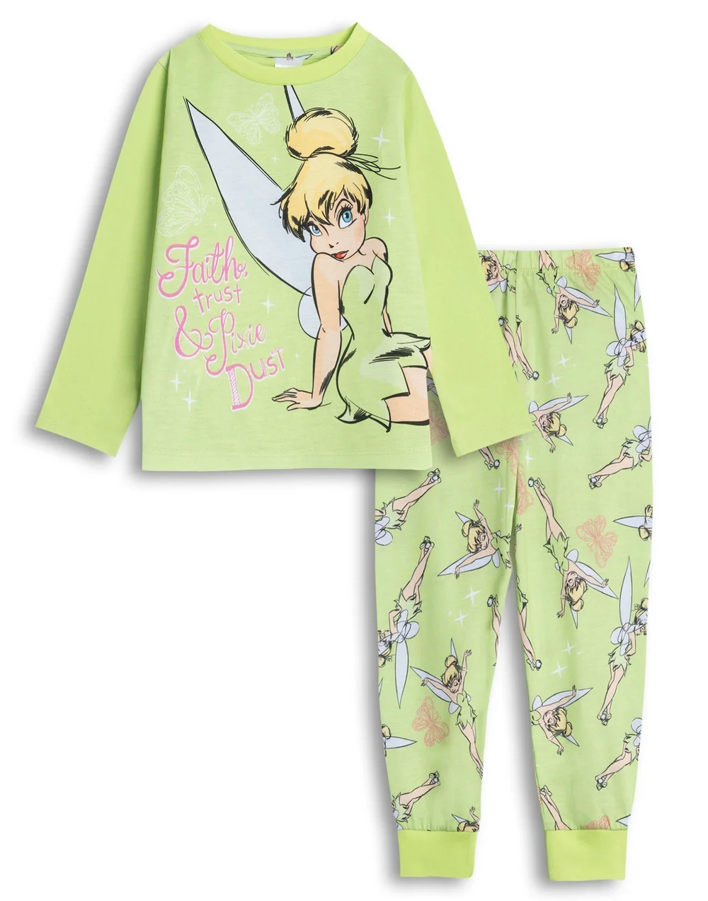 Vanilla Underground Disney Tinkerbell Character Girls Green Long Pyjama Set (2-10yrs) - Age 6-7 Years Image 1