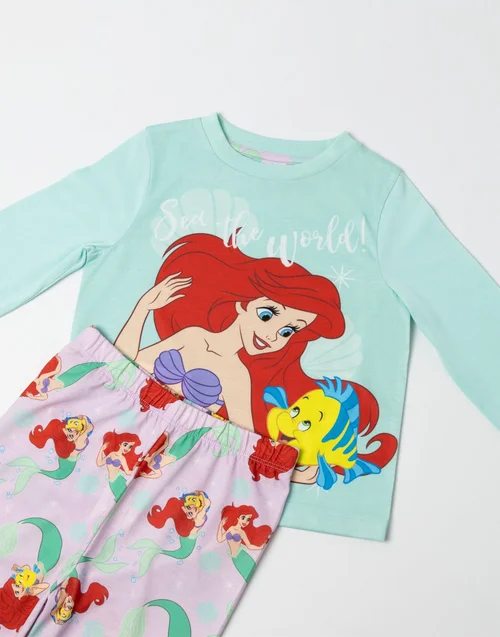 Vanilla Underground Disney The Little Mermaid Character Girls Blue Long Pyjama Set (2-10yrs) - Age 7-8 Years Image 4