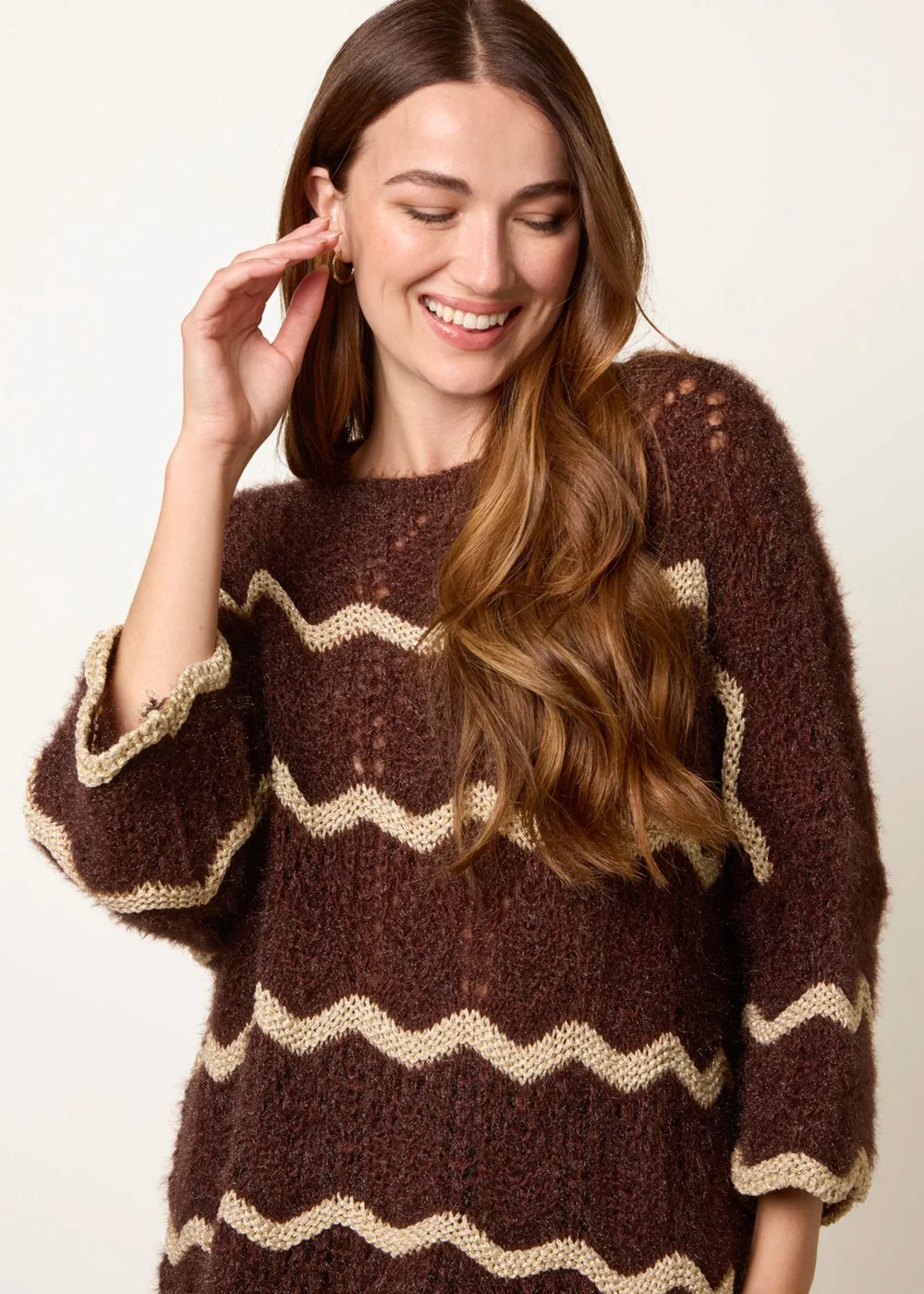 Blue Vanilla Brown Zig Zag Metallic Jumper - One Size Image 1