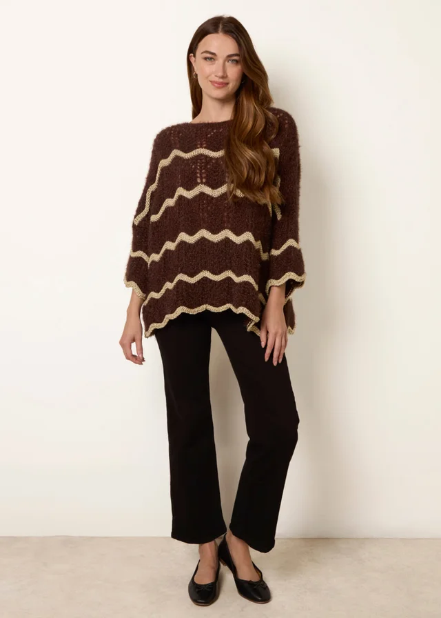 Blue Vanilla Brown Zig Zag Metallic Jumper
