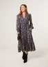 Blue Vanilla Black Paisley Shirred Waist Shirt Dress - M Image 1