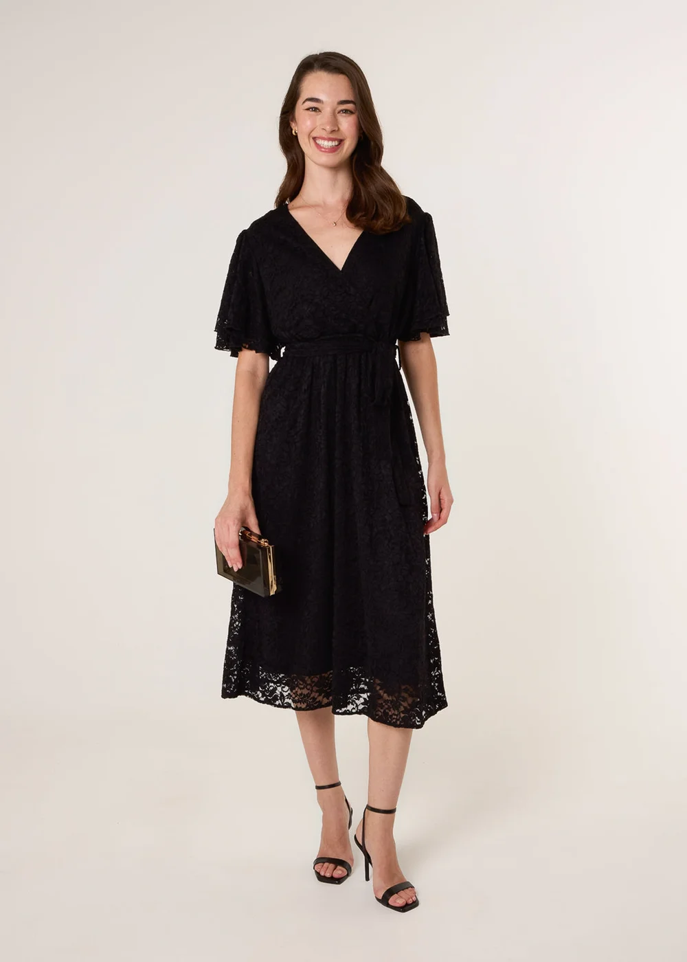 Blue Vanilla Black Double Angel Sleeve Lace Midi Dress - L Image 3