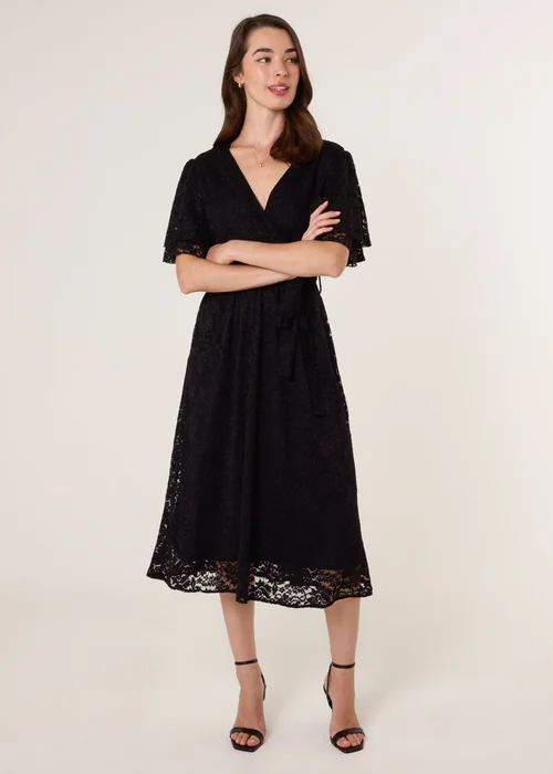 Blue Vanilla Black Double Angel Sleeve Lace Midi Dress - S Image 1