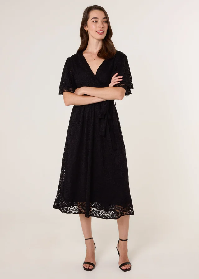 Blue Vanilla Black Double Angel Sleeve Lace Midi Dress