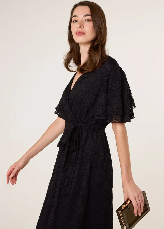 Blue Vanilla Black Double Angel Sleeve Lace Midi Dress