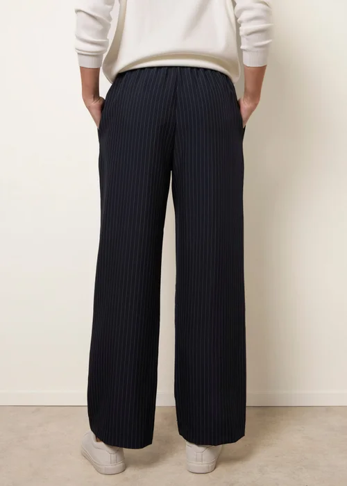 Blue Vanilla Navy Elasticated Waist Pinstripe Trousers - S Image 4