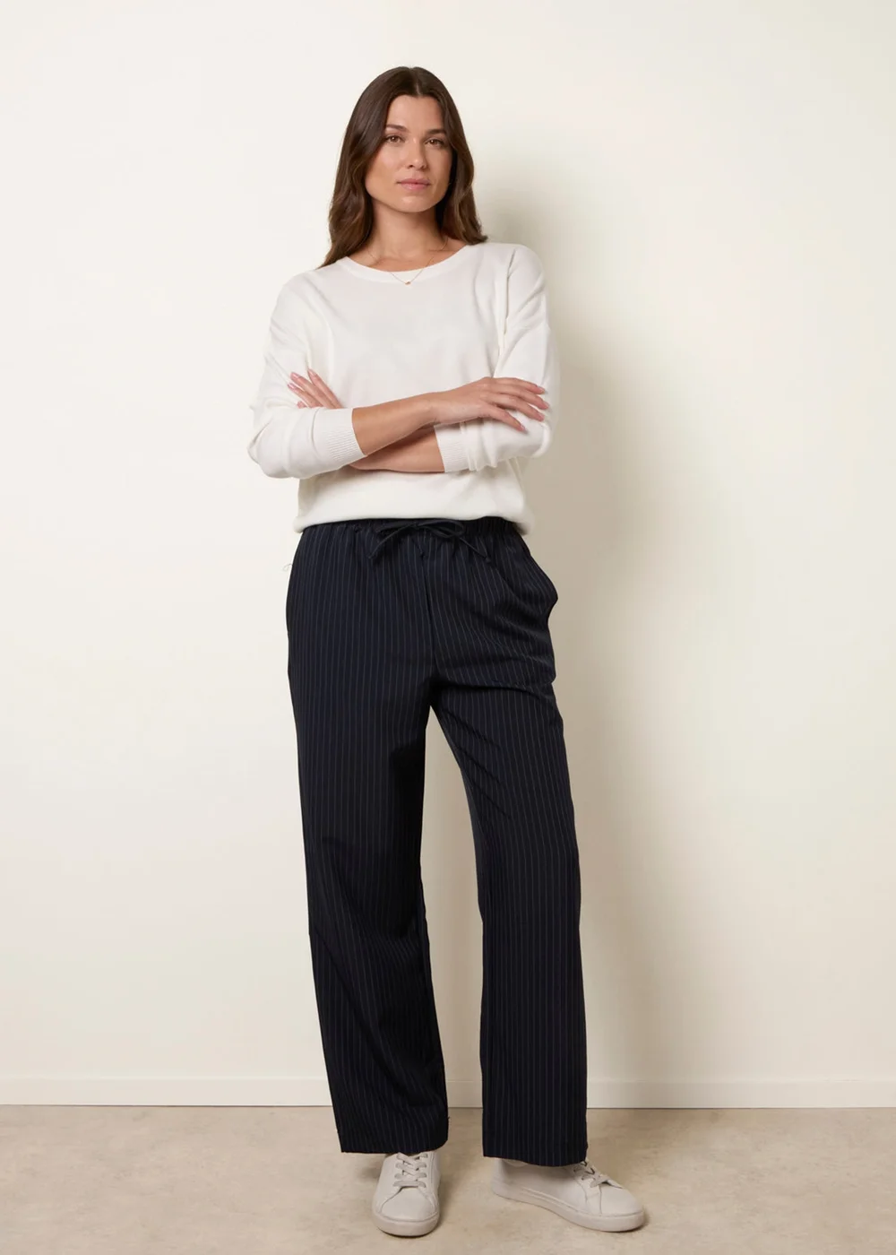 Blue Vanilla Navy Elasticated Waist Pinstripe Trousers - S Image 1