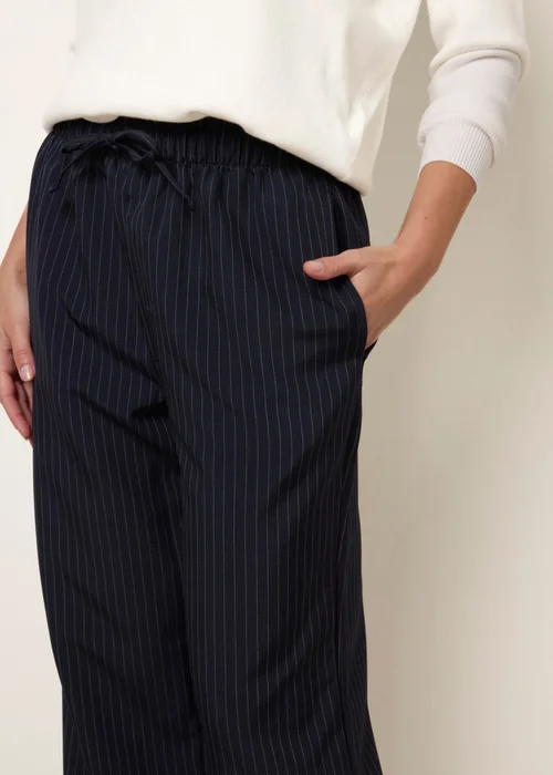 Blue Vanilla Navy Elasticated Waist Pinstripe Trousers - S Image 2