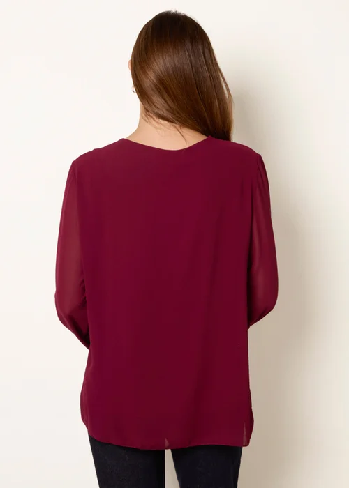 Blue Vanilla Burgundy Rhinestone Pleated Chiffon Top - One Size Image 4