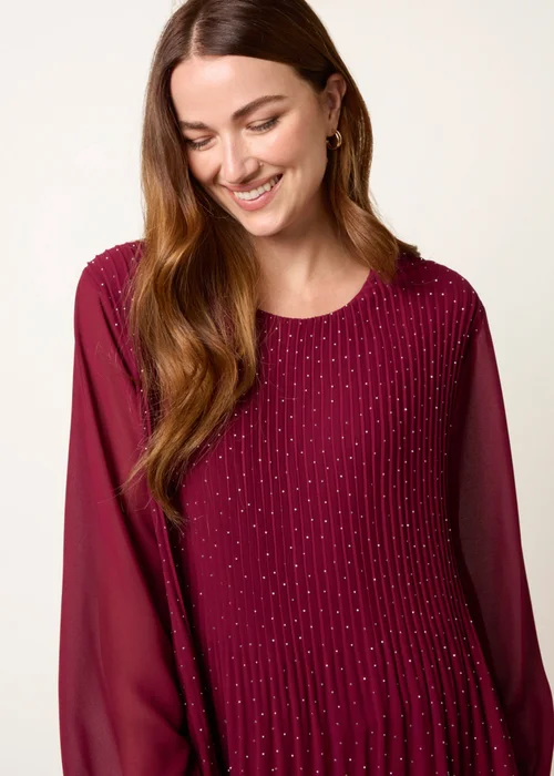 Blue Vanilla Burgundy Rhinestone Pleated Chiffon Top - One Size Image 1
