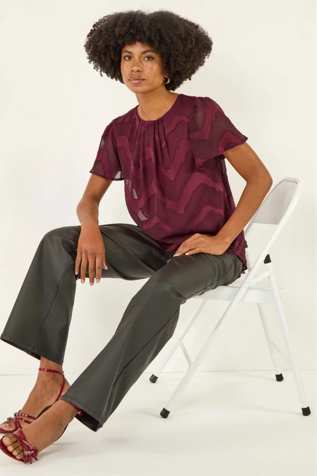 Roman Wine Jacquard Zig Zag Top
