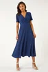 Roman Navy Textured Wrap Bodice Midi Dress - 16 Image 2