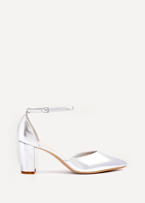 Linzi Leona Silver Faux Leather Closed Back Block Heeled Court Shoe - Size 4 Image 2