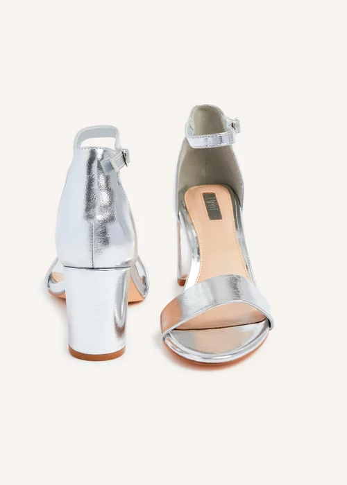Linzi Frankie Silver Faux Leather Barely There Closed Back Block Heeled Sandal - Size 6 Image 4