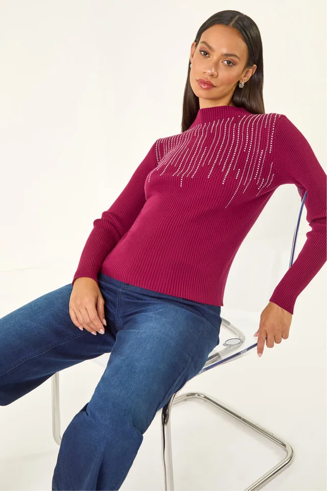 Dusk Burgundy Embellished Knit Jumper