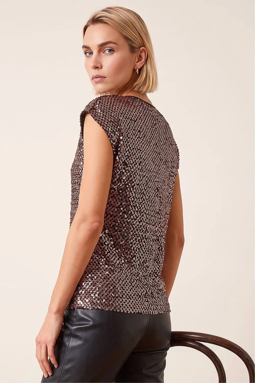 Roman Bronze Sequin V-Neck Stretch Top - 12 Image 3