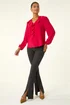 Roman Red Ruffle Neck Blouse - Size 18 Image 2