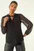 Roman Black Chiffon Foil Spot Top - Size 12 Image 4