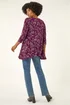 Roman Burgundy Floral Hanky Hem Tunic Top - Size 18 Image 3