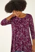 Roman Burgundy Floral Hanky Hem Tunic Top - Size 18 Image 1